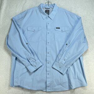 Wrangler Outdoor Vented Mens 2X Long Sleeve Blue Snaps Roll Up Sleeves Pockets